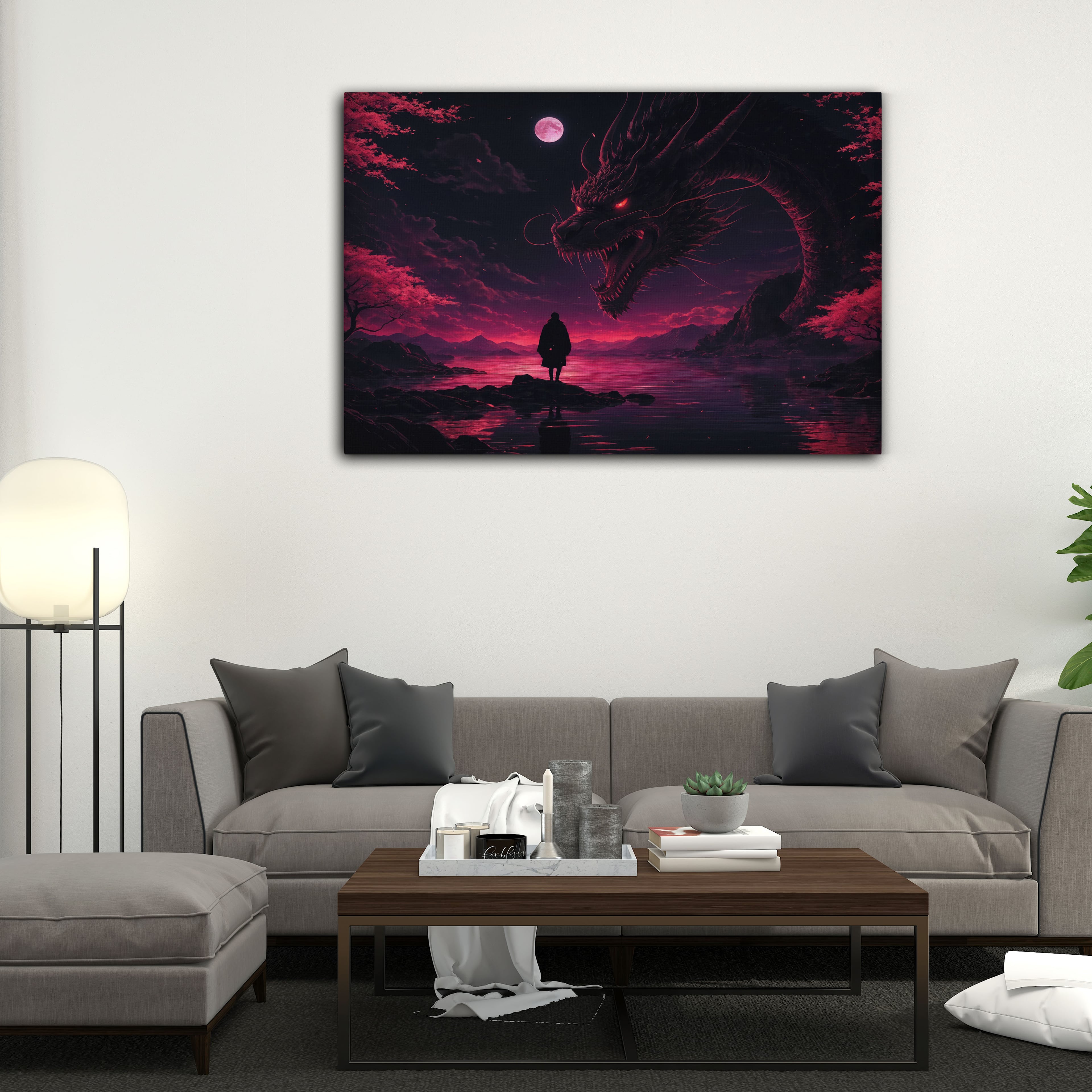 Kanlı Ay Ejderha Dijital Sanat Kanvas Tablo